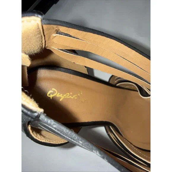 Qupid Black Strappy Ankle Boots Back Zipper Block Heel - Picture 7 of 8